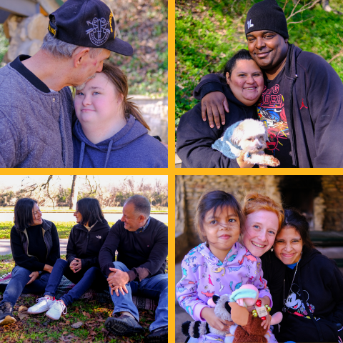 collage of four different families affected by disability
